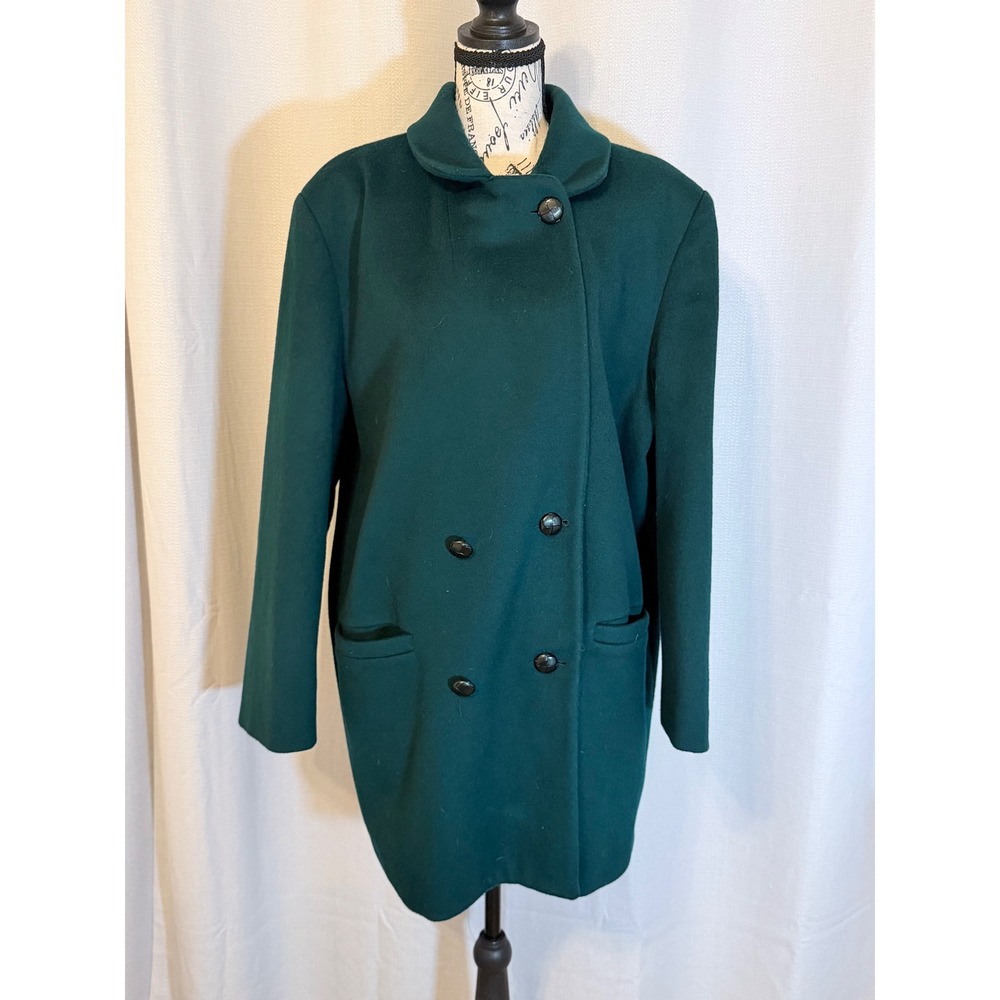 Vintage 90s Forest Green Wool Blend Peter Pan Collar Double Breasted Made in USA